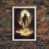 Haunted Scarecrow, Spooky Halloween Art, Framed Canvas Print, Ready To Hang Framed Wall Art, Living Room Wall Hanging