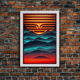 Retro Landscape Mountains Sunrise Sunset Colorful Fine Art Print, Red Blue Yellow Wall Poster