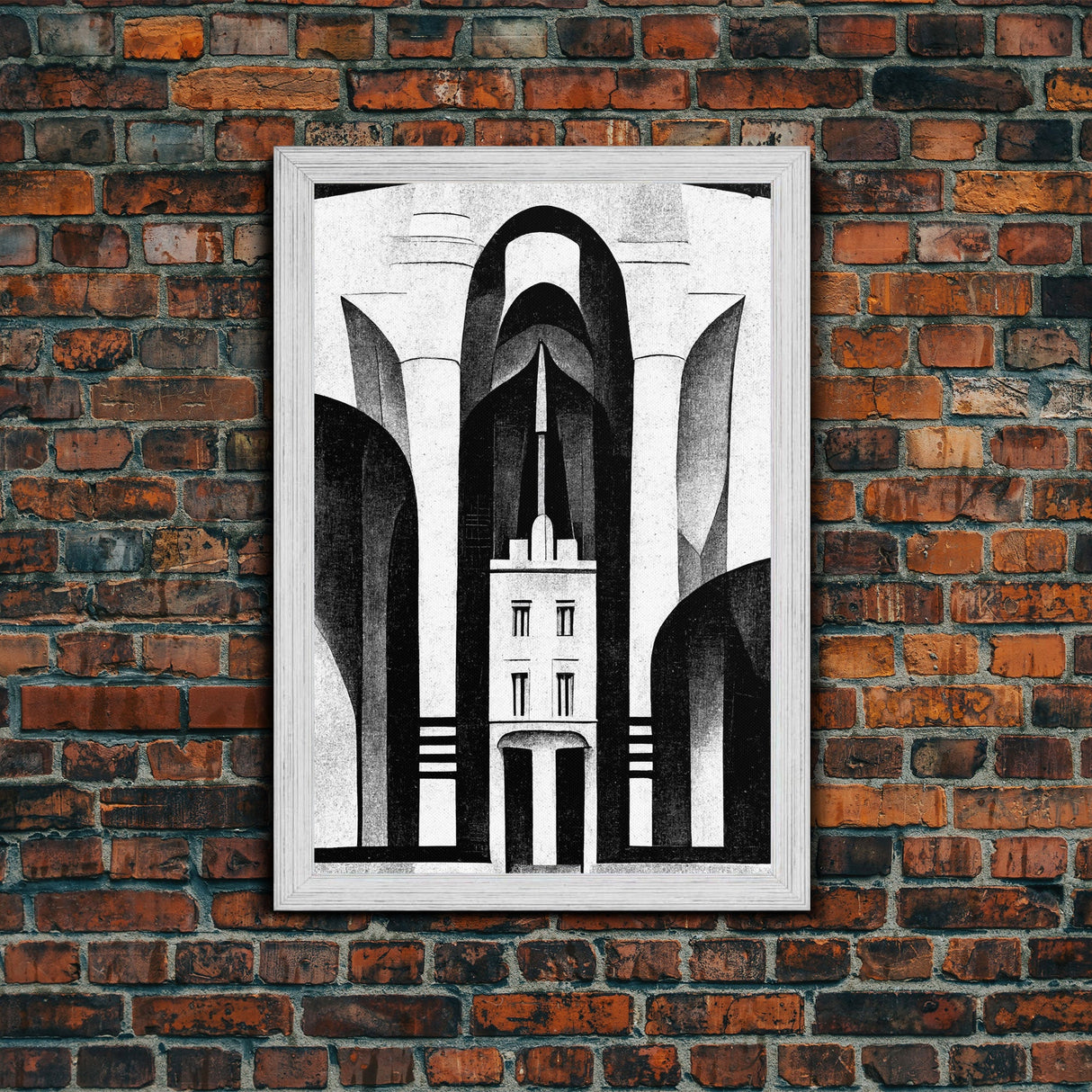 Art Deco Black And White Art Print, Art Deco Architecture, Framed Canvas Print, Ready To Hang Framed Wall Art, Living Room Wall Hanging