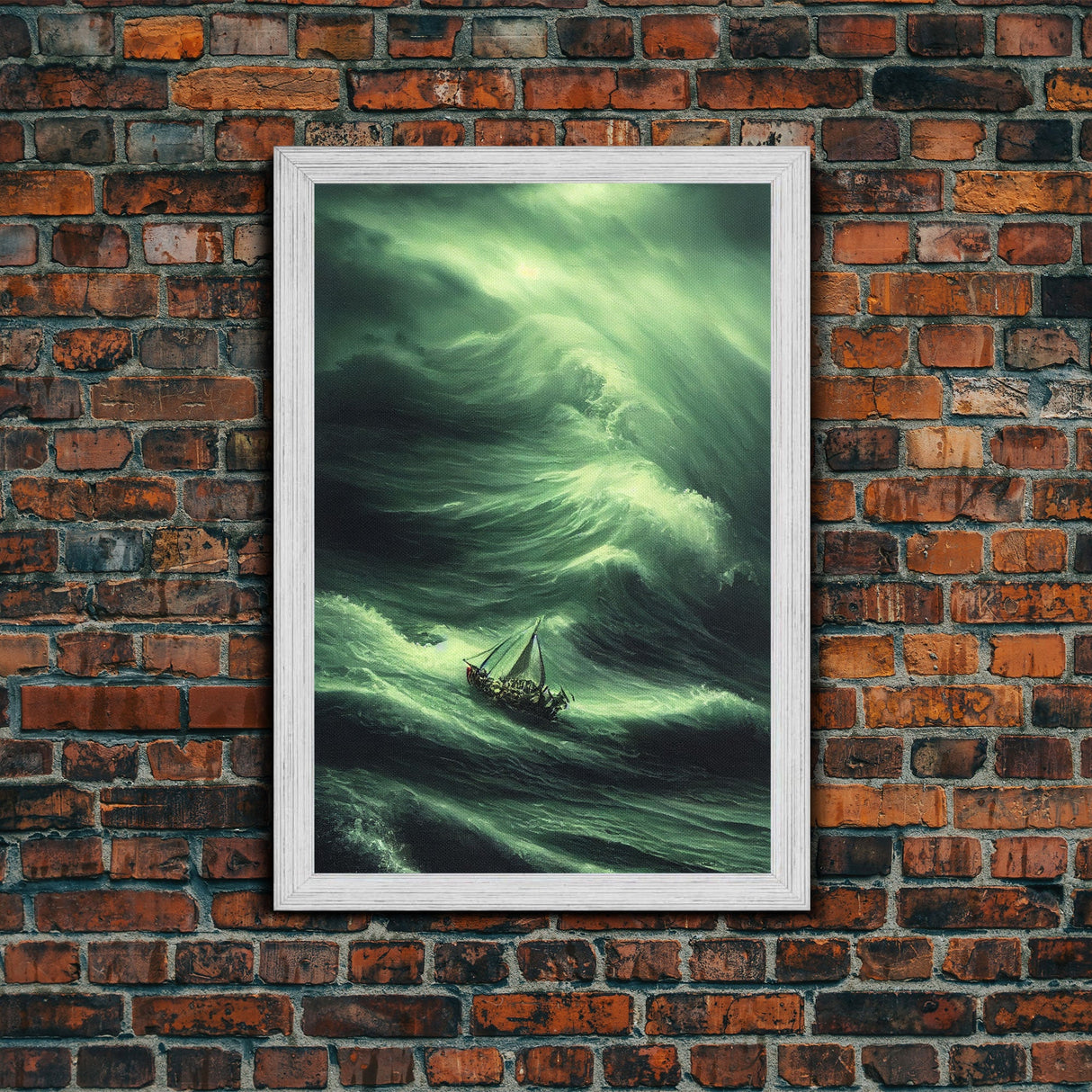 Sailboat in a hurricane, watercolor painting, framed canvas print, sailing in the eye of the storm