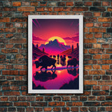 North American Buffalo at Sunset, Western Decor, framed canvas print, bison art, primitive farmhouse decor