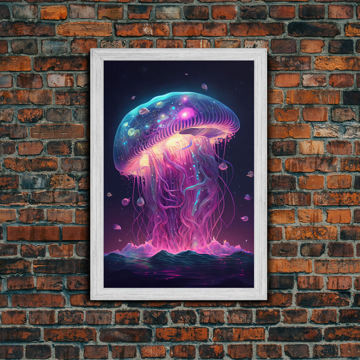 The Cosmic Jellyfish, Under The Sea Galaxy Art Mashup, Framed Canvas Print