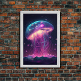 The Cosmic Jellyfish, Under The Sea Galaxy Art Mashup, Framed Canvas Print