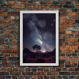 Starry night sky over the plains of Texas,  beautiful farmhouse art, primitive art, framed canvas print