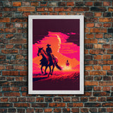 Vaporwave Cowboy Horse Desert Purple Man Fine Art Print, Wall Art Print, Wall Poster, Wall Décor