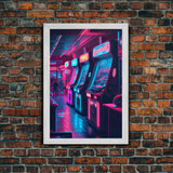Game Room Decor, Framed Canvas Print, Synthwave Arcade, Boys Room, Gamer Gift, Gaming Wall Art, Video Game Posters, Teen Room