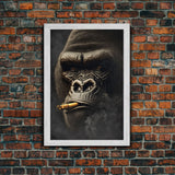 Smoking Gorilla canvas framed wall art, Gorilla Smoking print, Animal Print, Monkey Canvas print, Wall Decor