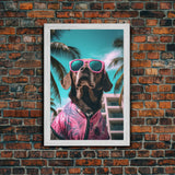Labrador Dog Wall Print, Dog Wall Art, Dog With Shades, Pink Shirt, Funny Wall Art, Framed Wall Art, Framed Canvas, Wall Print, Wall Canvas