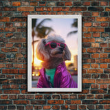Poodle In Sunglasses Pink Tracksuit Wall Print, Dog Portrait, Dog Art Print, Framed Wall Art, Framed Canvas, Wall Print, Wall Canvas