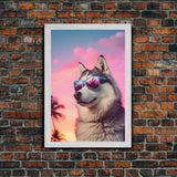Siberian Husky In Pink Sunglasses Wall Print, Dog Art Print, Dog Portrait, Framed Wall Art, Framed Canvas, Wall Print, Wall Canvas