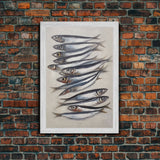Sardines Art Print - Framed Canvas Art - Oil Painting Still Life Print - French Kitchen Art - Restaurant Art - Boho Farmhouse Decor