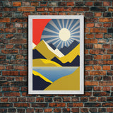 Scandinavian Style Midcentury Wall Art, Framed Canvas Print - Art Deco Minimalist Sunset Retro Style Wall Art Sepia Tones