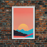 Peach Sunset, Framed Canvas Print, Minimalist Art Deco Inspired Wall Art