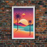 Framed Canvas Print | Art Deco Sunset | Retro Style | Palm Trees | Island Vibes | Desert Pyramids and Palm Trees | Desert Art