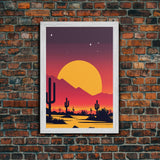 Retro Pop Art Style Framed Canvas Print, Framed Wall Art, Desert Prints, Southwestern Decor, Primitive Art, Western Prints
