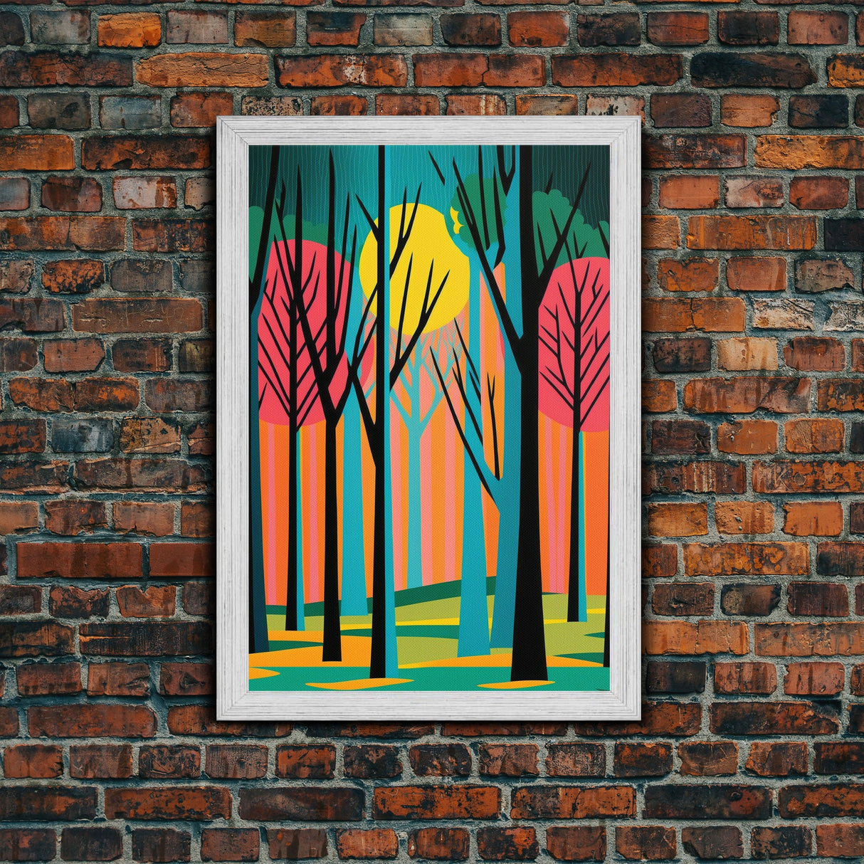 Vintage Style Art, Framed Canvas Prints, Lake and Pine Tree Forest Landscape, Florida Everglades at Sunset,  Pop Art