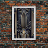 Art Deco Wall art, Framed Canvas Print, Art Deco, Gold & blue art, Guest room art, Midcentury Modern, Stained glass art, Original painting