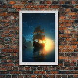 Gothic Pirate Ghost Ship, Framed Canvas Print, Fantasy Wall Art, Wall Decor, Pirate Wal Art, Gift For Him, Kid's Room Art