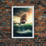 Haunted Pirate Ghost Ship On Rough Seas, Framed Canvas Print, Fantasy Wall Art, Wall Decor, Pirate Wal Art, Gift For Him, Kid's Room