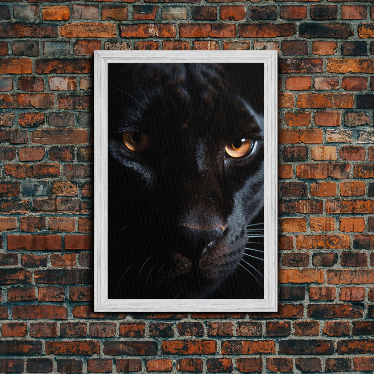 Portrait Of A Predator, Black Cat, Black Panther Photography, Framed Canvas Print, Wood Frame Wall Art