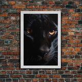 Portrait Of A Predator, Black Cat, Black Panther Photography, Framed Canvas Print, Wood Frame Wall Art