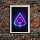 Glowing Neon Lights Pink Spades Wall Decor, Poker Wall Art, Cards, Minimalist Print, Wall Decor, Canvas Print, Wall Art, Framed Canvas