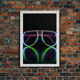 Neon Lights Eye Glasses Wall Decor, Glowing Art Print, Vibrant Art, Minimalist Print, Wall Decor, Canvas Print, Wall Art, Framed Canvas