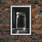 Mason Jar Wall Art, Jar Art Print, Black And White Art, Minimalist Art, Wall Decor, Canvas Art, Wall Art, Framed Canvas Wall Decor
