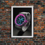 Wrist Watch Wall Decor, Retro Watch Wall Art, Pink, Teal, Minimalist Print, Wall Decor, Canvas Print, Wall Art, Framed Canvas