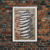 Fish Wall Art, Sardines Painting, Food Wall Decor, Kitchen Wall Art, Minimalist Wall Art, Wall Decor, Canvas Print, Wall Art, Framed Canvas