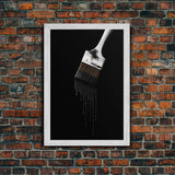 Dripping Paint Brush Wall Art, Black Paint, Brush Wall Decor, Minimalist Print. Wall Decor, Canvas Art, Wall Art, Framed Canvas Wall Decor
