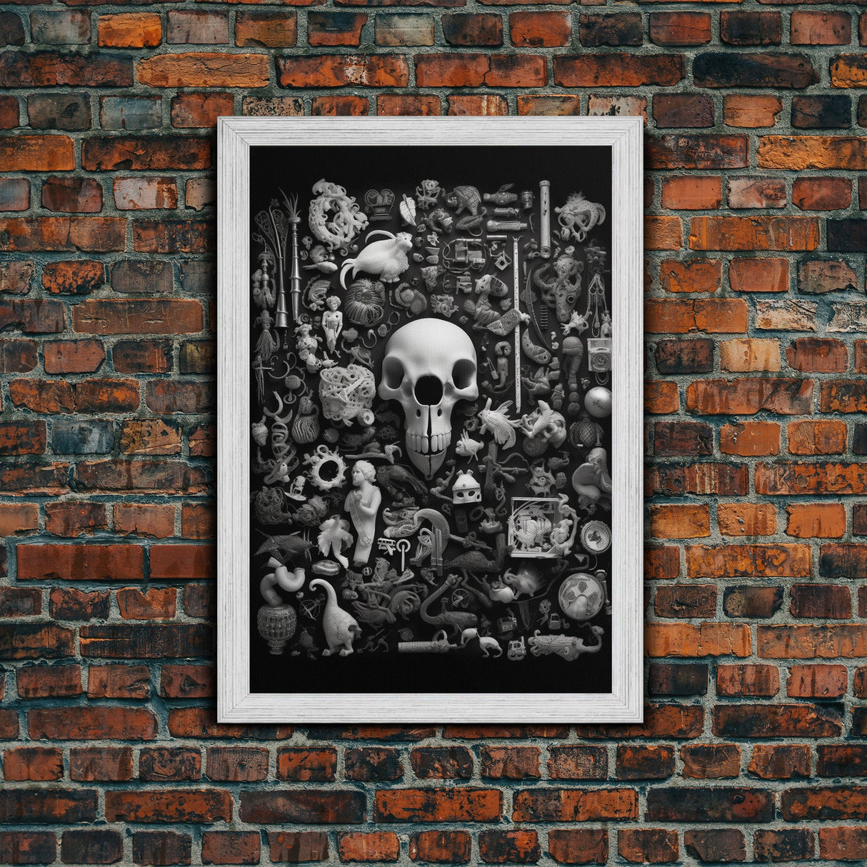 Collection of Trinkets Wall Art, Weird Wall Art, Black And White, Minimalist Print, Wall Decor, Canvas Print, Wall Art, Framed Canvas