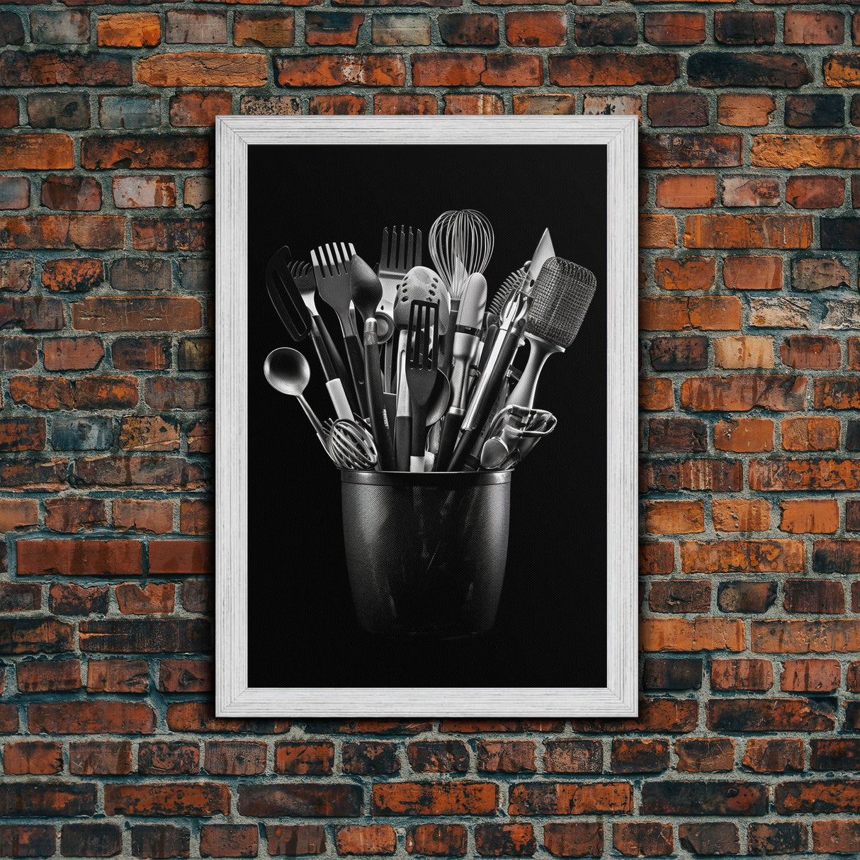 Kitchen Utensils Wall Art, Kitchen Wall Decor, Black And White, Minimalist Print, Wall Decor, Canvas Print, Wall Art, Framed Canvas