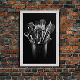 Kitchen Utensils Wall Art, Kitchen Wall Decor, Black And White, Minimalist Print, Wall Decor, Canvas Print, Wall Art, Framed Canvas