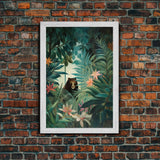 Tropical Botanical Wall Art, Framed Canvas Print or Poster Art, Maximalist Art, Jungle Print, Africa Art, Emerald Green Living Room Decor