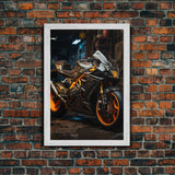 Sport Bike Wall Art, Framed Canvas Print, Futuristic Cyberpunk Motorcycle Wall Art
