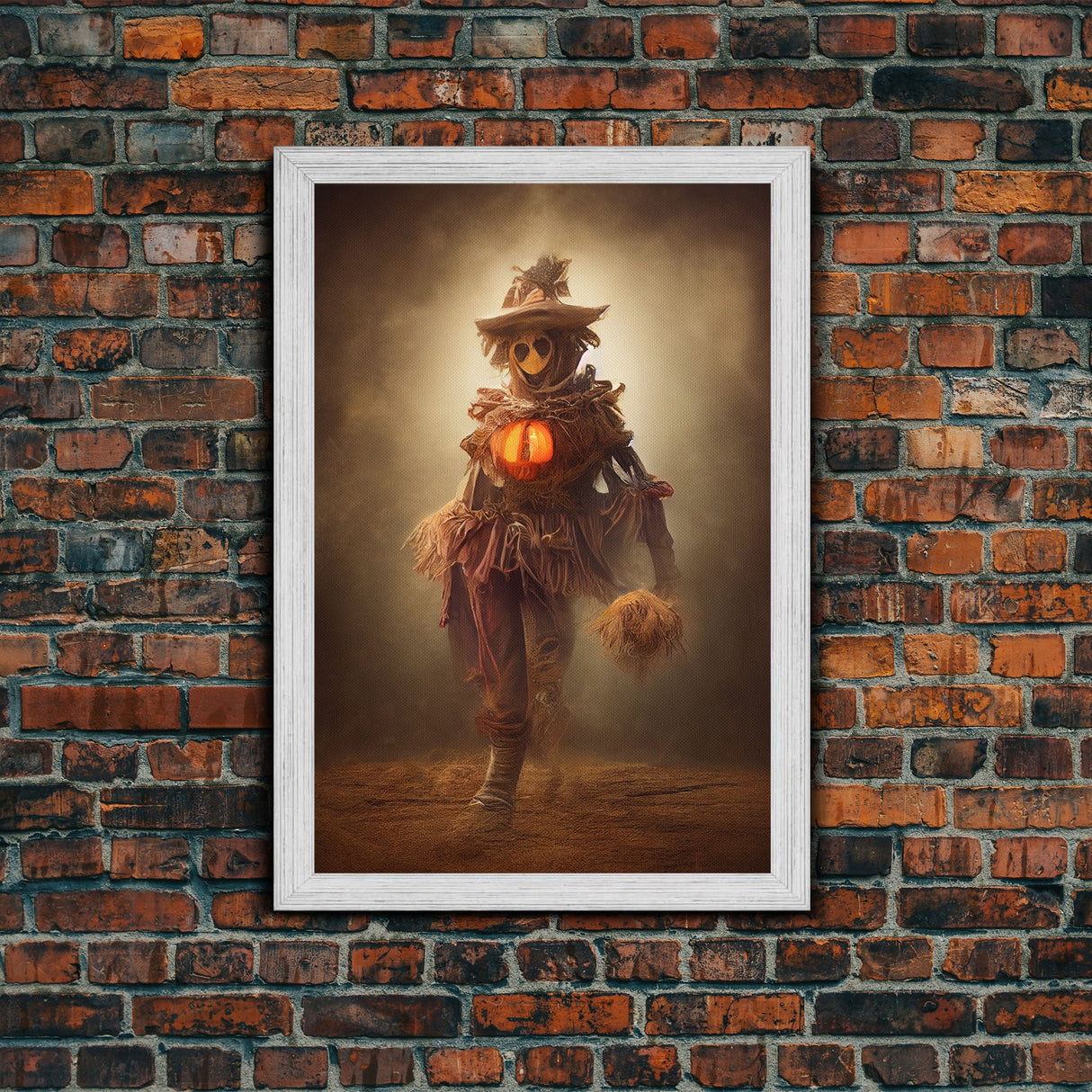 Spooky scarecrow canvas print, full moon, Halloween art, scary art