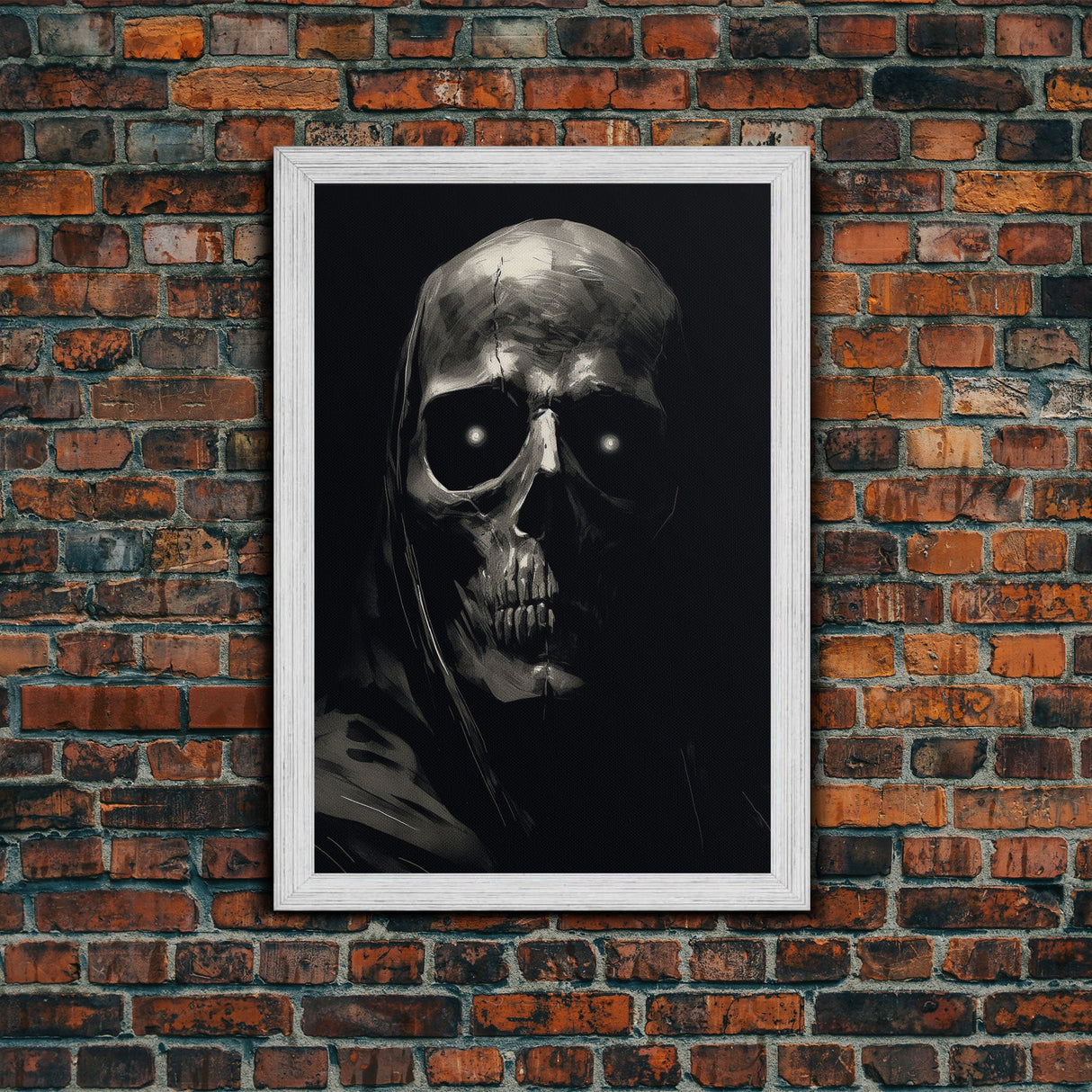 Human Skull Decor, Charcoal Drawing, Gothic Decor, Canvas Print, Wall Art, Vertical Art, Gift For Coworker, Home Office Art, Weird Art Print