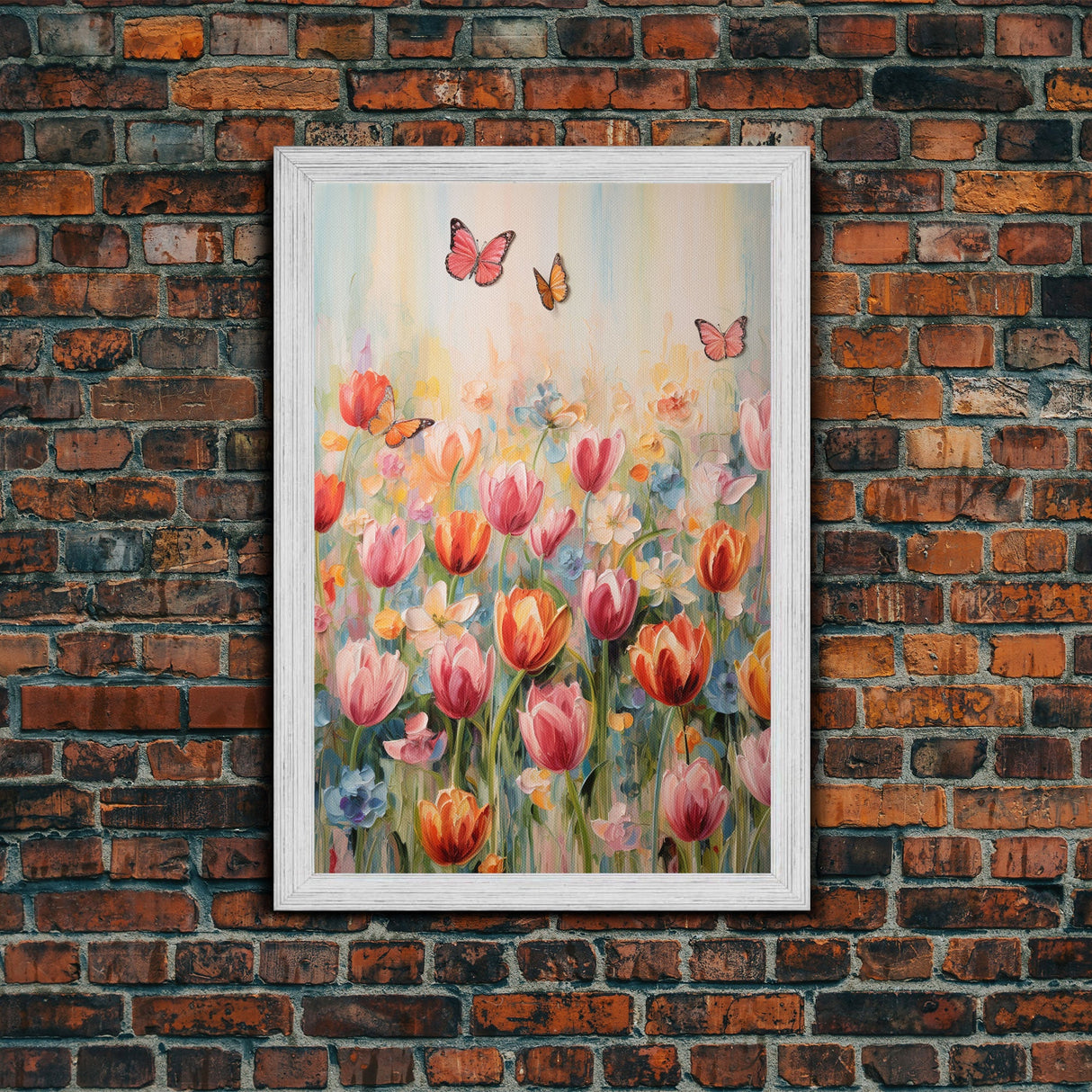 Tulip Field Wall Art, Flower Wall Print, Colorful Art, Butterfly Art, Canvas Print, Wall Art, Vertical Print, Birthday Gift, House Wall Art