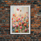 Tulip Field Wall Art, Flower Wall Print, Colorful Art, Butterfly Art, Canvas Print, Wall Art, Vertical Print, Birthday Gift, House Wall Art