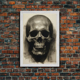 Charcoal Drawing, Gothic Art Print, Human Skull Decor, Canvas Print, Wall Art, Vertical Art, Entryway Prints, Wall Hanging, Birthday Gift