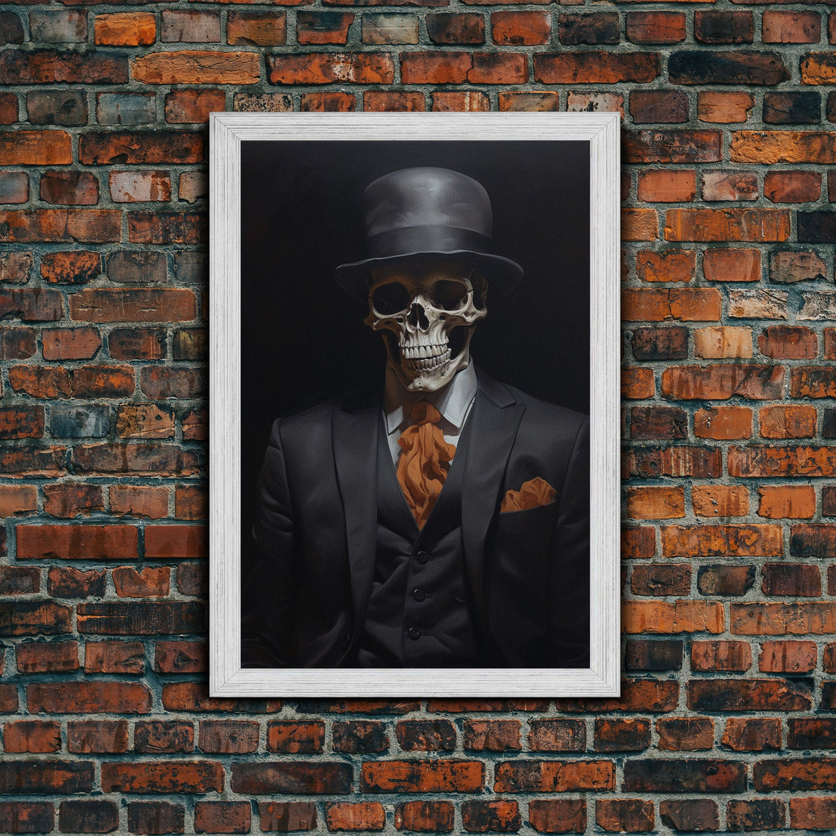 Spooky Skeleton Business Man, Halloween Art, Framed Canvas Print, Halloween Canvas, Skeleton Painting, Victorian Gothic Decor