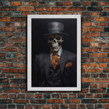 Spooky Skeleton Business Man, Halloween Art, Framed Canvas Print, Halloween Canvas, Skeleton Painting, Victorian Gothic Decor