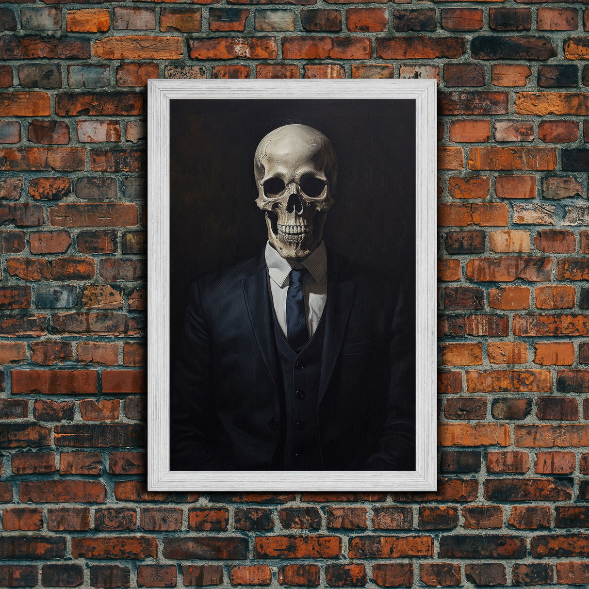Gothic Victorian Skeleton Portrait, Framed Canvas Print, Halloween Art, Oil Painting, Halloween Canvas