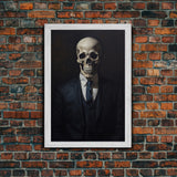 Gothic Victorian Skeleton Portrait, Framed Canvas Print, Halloween Art, Oil Painting, Halloween Canvas