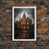 The Haunted House, Framed Canvas Art, Painting Of Haunted Victorian Mansion, Dark Academia, Halloween Decorations, Halloween Art