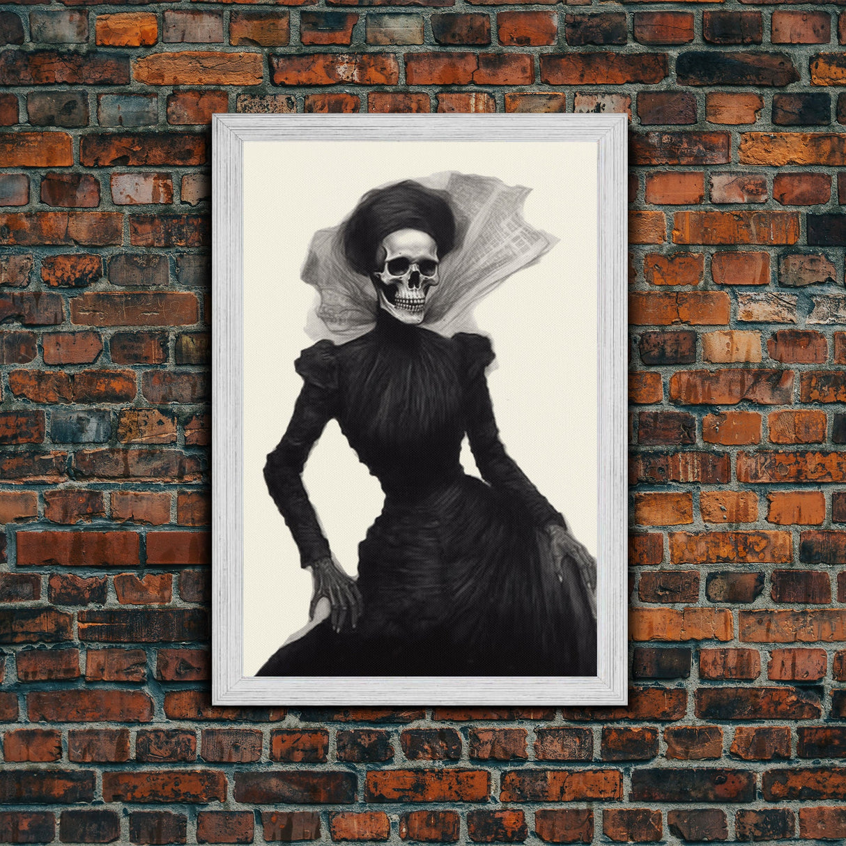 Halloween Skull Charcoal Sketch Canvas Print, Halloween Wall Art, Macabre Painting, Death Mask
