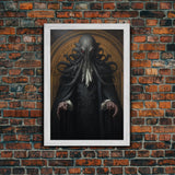 Victorian Portrait of Cthulhu, Gothic Art, Framed Canvas Print, Halloween Decor, The Gentleman Cthulhu, Goth Art