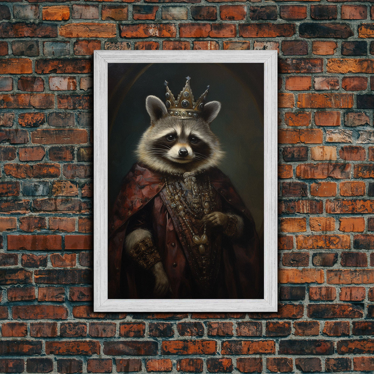 The Raccoon King, Framed Canvas Print Or Canvas, Victorian Animal Print Oil Painting, Funny Halloween Decor