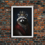 The King Of The Racoons, Framed Canvas Print Or Canvas, Victorian Animal Print Oil Painting, Funny Halloween Decor